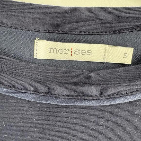 Mer Sea top womens small S navy blue satin back minimalist office work career - Picture 2 of 5